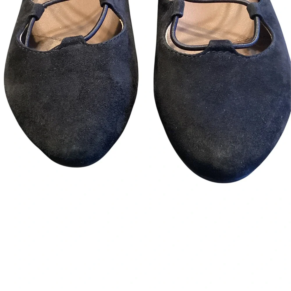 Earthies by Earth Essen Black Suede Lace Up Ballet Flats Pointed Toe Women 8 EUC